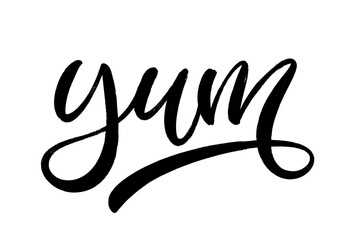 Yum - word. Vector hand lettering. Modern calligraphy text.