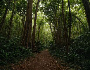 Obraz premium Serene Forest Pathway Amidst Tropical Greenery