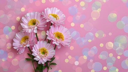 Romantic light bokeh enhances beautiful pink pastel floral background