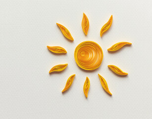 Paper sun on white background. Sunny Weather. Hand made of paper quilling technique. Meteorological...