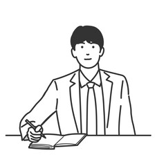 メモを取る男性のイラスト　ベクター素材　白背景、白バック、背景なし