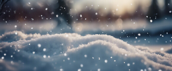 Incanto Neve- Meravigliosa Immagine Ultralarga di Fiocchi di Neve che Danzano su Dune di Neve - obrazy, fototapety, plakaty
