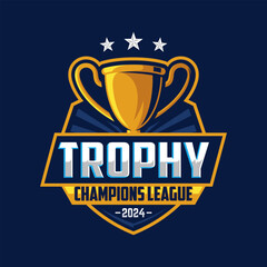 Trophy Mascot Logo Design Vector Template. Trophy Badge illustration for Sport Team. - obrazy, fototapety, plakaty