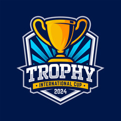 Trophy Mascot Logo Design Vector Template. Trophy Badge illustration for Sport Team.