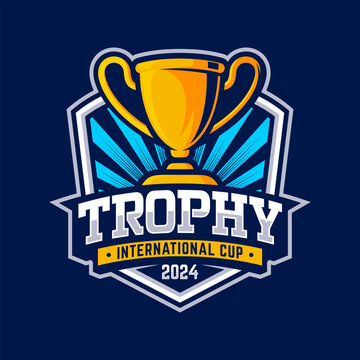 Trophy Mascot Logo Design Vector Template. Trophy Badge illustration for Sport Team.