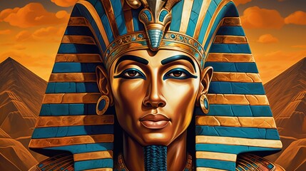 Close-up portrait of an Egyptian pharaoh in royal attire and his entourage. Ancient Egypt concept. Ai-generated. - 767204106