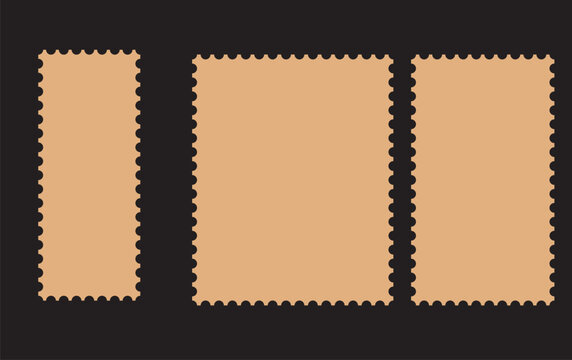 Postage stamp perforated borders. Blank postal frame template for design album, mail, postcard. Vintage postage stamps for envelopes, letter. Isolated paper square boarder. vector