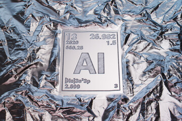 Close-up View of Aluminum (AI) Element Symbol on Shiny Metallic Background - 767204713