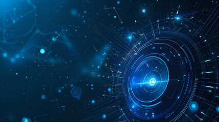 Abstract tech background with circular digital interface and glowing neon lines - obrazy, fototapety, plakaty