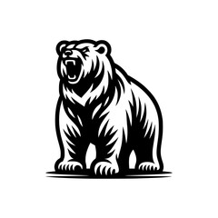 Black and white logo of an angry bear. Vector logo of a mad bear.