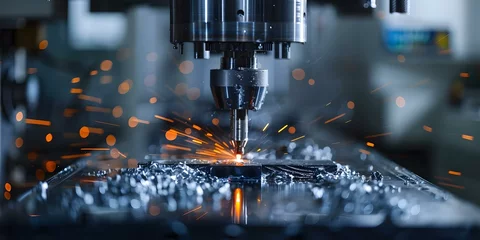 Poster A CNC milling machine creating injection mold parts with endmill tools in a manufacturing process. Concept Manufacturing process, CNC milling machine, Injection mold parts, Endmill tools © Ян Заболотний