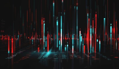 A stock market bar graph with red and blue candles, background is dark gray Generative AI - obrazy, fototapety, plakaty