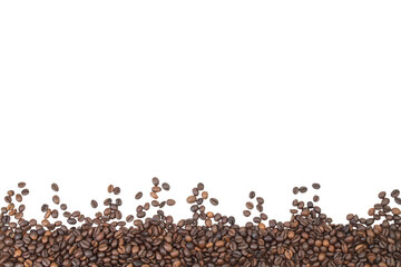 coffee beans isolated on white background, border. Copy space for text.