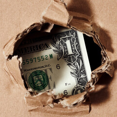 one dollar through the paper hole money background 