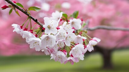 Soft color blurred nature with cherry blossoms watercolor painting image