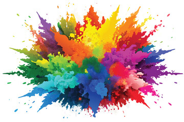 Vibrant rainbow hues burst forth in a dynamic holi paint powder explosion vector, set against a clean panoramic backdrop