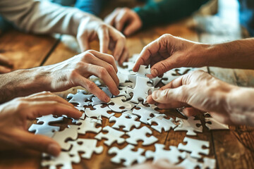 Team-building exercises and activities with puzzle to foster collaboration. - obrazy, fototapety, plakaty