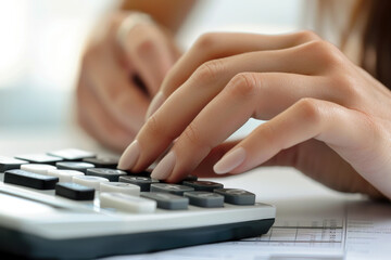 Women calculate expenses with calculator. Tax time, finance, investment and savings concept	