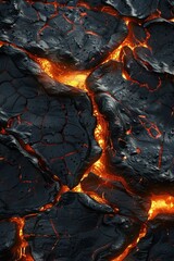 Epic background of a stone slab, molten lava flows brightly beneath
