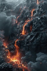A backdrop of an epic in stone, with lava flowing, symbolizing unleashed power