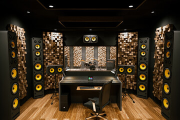 Professional Music Production Studio Interior with Advanced Sound Equipment - 767209763