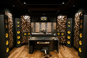 Deurstickers Professional Music Production Studio Interior with Advanced Sound Equipment © Dabarti