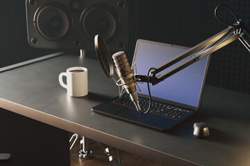 Ultimate Podcast Studio Setup: Microphone, Laptop, and More on Desk