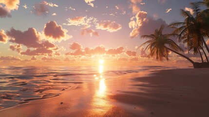 Fototapeta na wymiar Sunset at the Beach 8K Realistic Lighting Unreal Engine