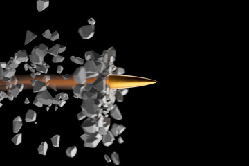 Dynamic 3D Rendering: Golden Bullet Pierces Through Shattering Glass Barriers