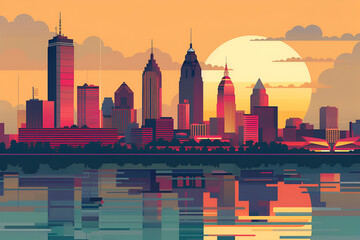 A flat vector illustration city skyline of Cleveland, Ohio. A modern city in the United States of America.