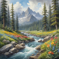 Riverside Serenity Nature's Painting in Forest Landscapes