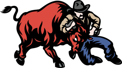 The Cowboy Holding the Bull in a Headlock