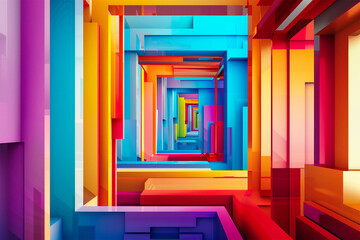 An AI generative image of abstract rainbow geometry and perspective.