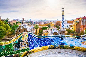 Foto op Canvas Park Guell in Barcelona, Spain. Beautiful cityscape at sunrise. © smallredgirl