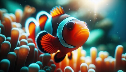 Clownfish swimming in coral reef