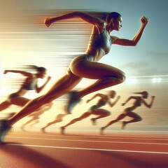 Female Athlete Sprinting Ahead in Track Race
