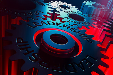 Blue and Red Gears with Leadership and Growth Concepts Illustration