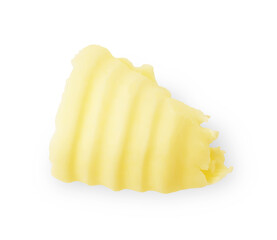 One tasty butter curl isolated on white, top view