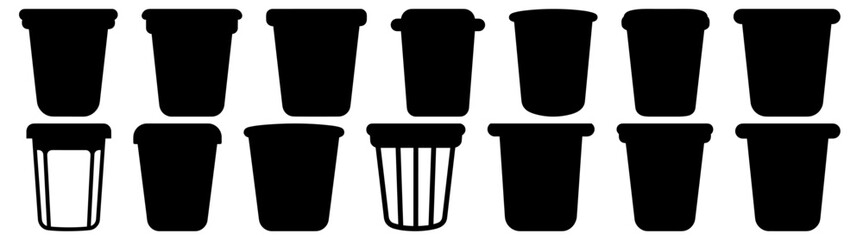Trash can garbage silhouette set vector design big pack of illustration and icon