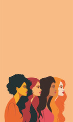 Vector vertical banner of women of different beauty culture and nationality, feminism, Concept of movement for gender equality and protection of women's rights