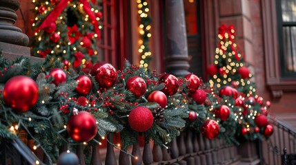 Fototapeta na wymiar Row of Christmas Ornaments on Window Sill