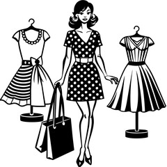 Beautiful Girl Black vector silhouette fashion shopping dress style