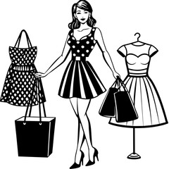 Beautiful Girl Black vector silhouette fashion shopping dress style