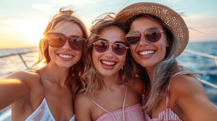 Three Women Taking a Selfie on a Boat