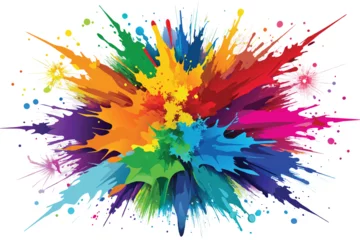 Foto op Plexiglas Vibrant rainbow hues burst forth in a dynamic holi paint powder explosion vector, set against a clean panoramic backdrop © mobarok8888