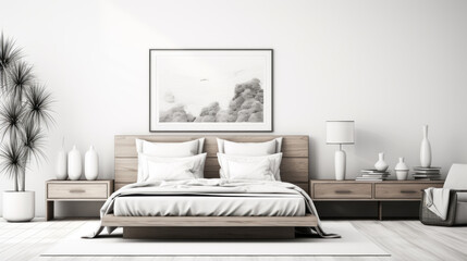 Fototapeta na wymiar Stylized Large Bedroom interior with very refined modern style in zen mood
