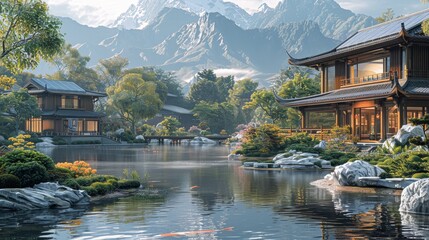 japanese garden in the mountains