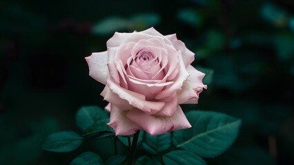 StockPhoto Close up of delicate single purple rose against dark background, beautiful
