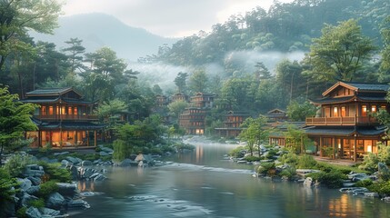 Naklejka premium japanese garden in the morning