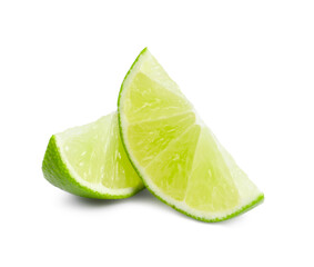 Citrus fruit. Slices of fresh lime isolated on white